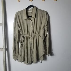 NWOT ENTRO WOMEN'S BROWN OLIVE BUTTON DOWN BLOUSE SIZE MEDIUM